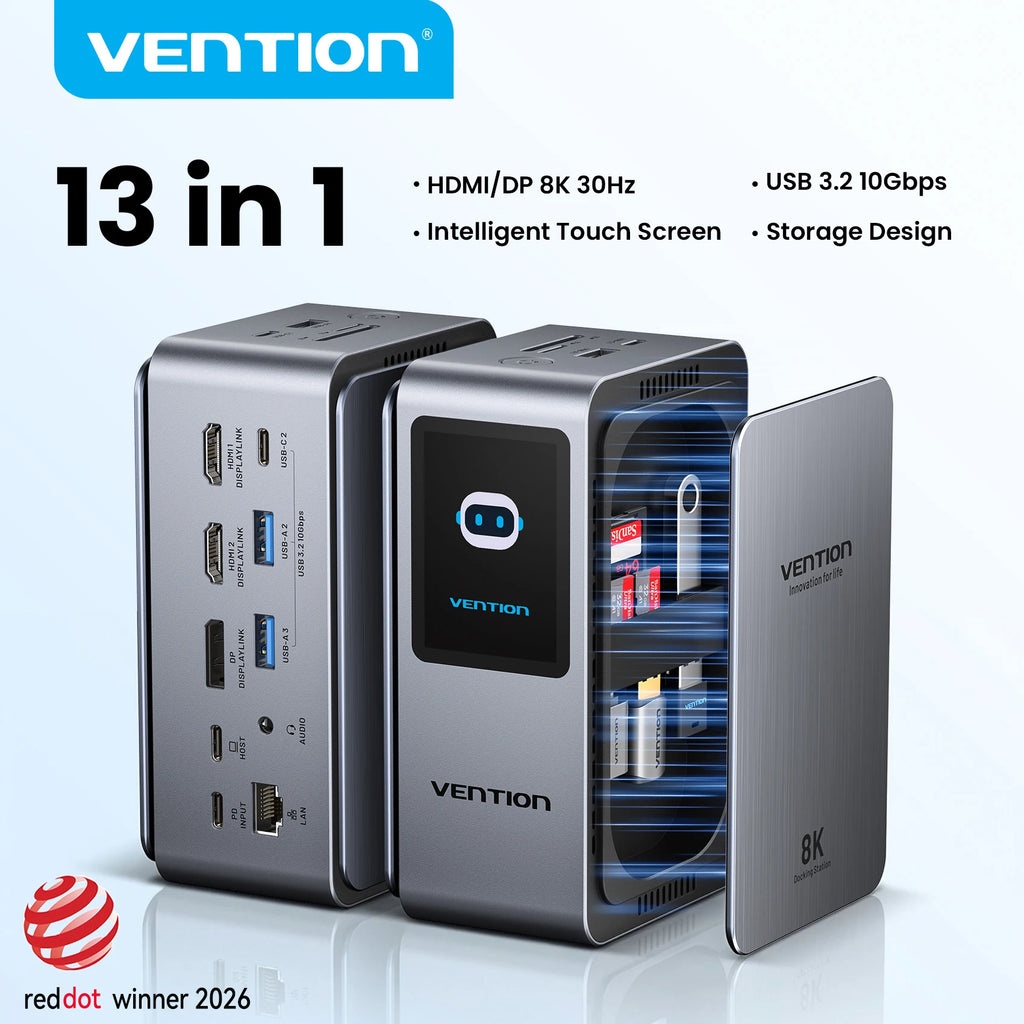 Docking Station Vention 13-en-1 8K MST Écran Tactile USB 3.2 10Gbps PD 100W – CLEVI Paris