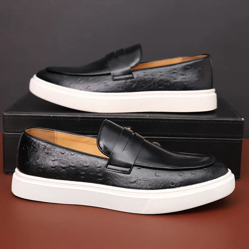 Mocassins Homme Style Britannique | Cuir Grain Serpent Slip-On
