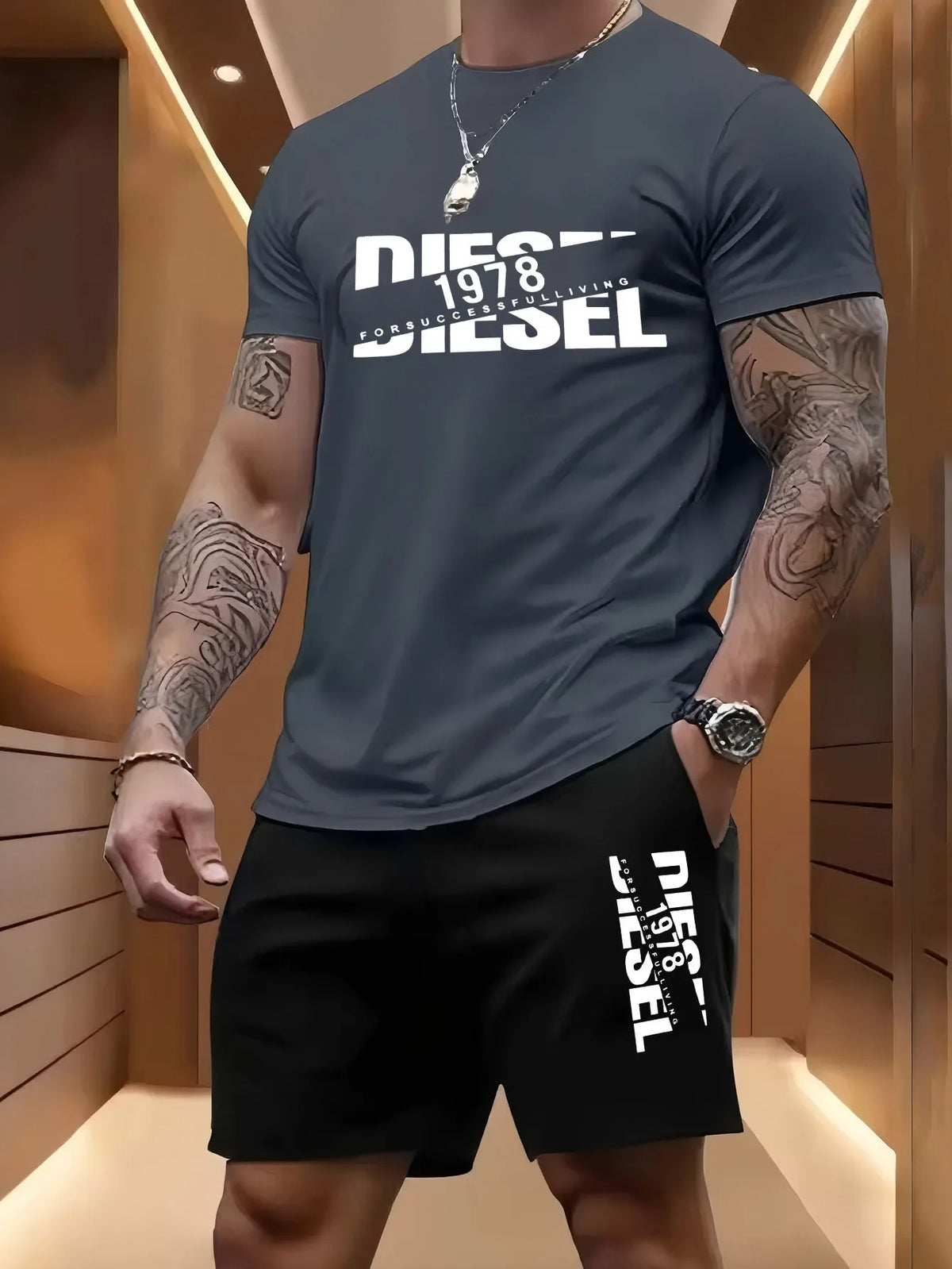 Ensemble homme imprimé, short taille élastique – CLEVI Paris