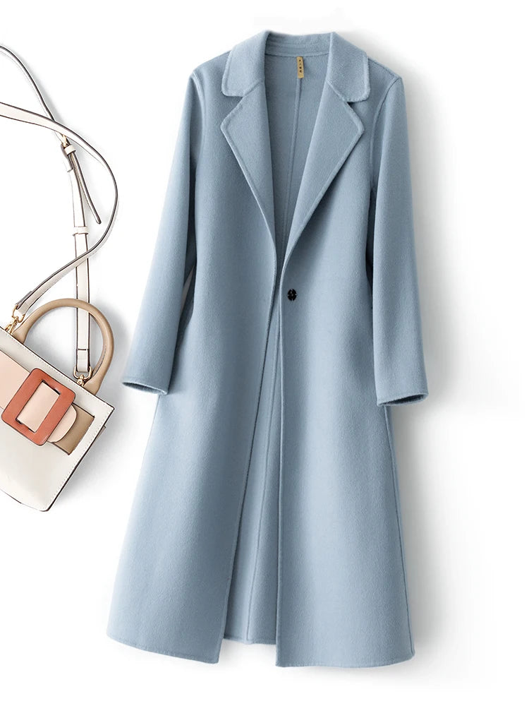 Manteau long femme en laine à un bouton – CLEVI Paris