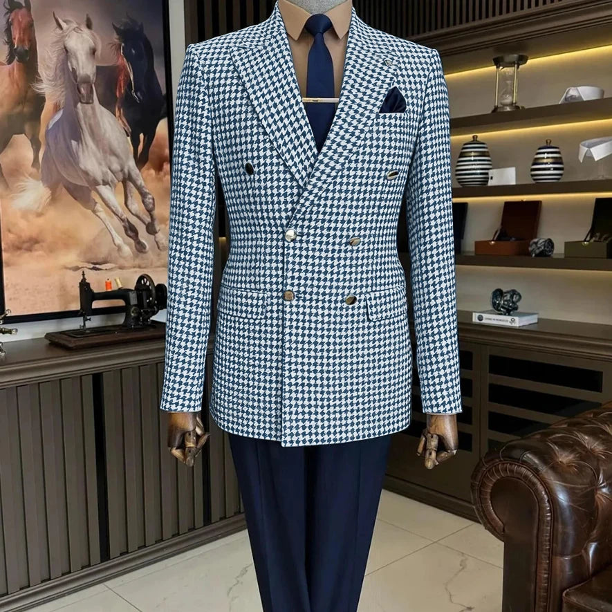 Veste blazer homme à carreaux double boutonnage – CLEVI Paris