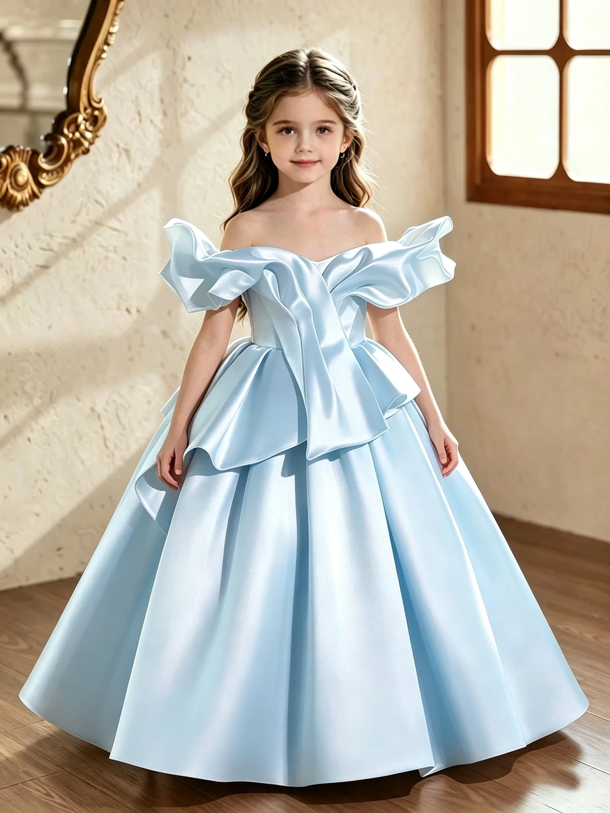 Robe fille en satin drapé ZHJ – CLEVI Paris