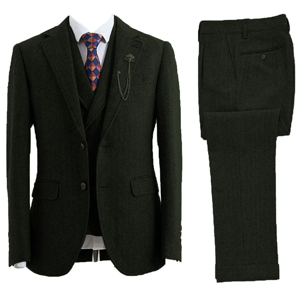 Costume Homme 3 Pièces Tweed Blazer Gilet Pantalon – CLEVI Paris