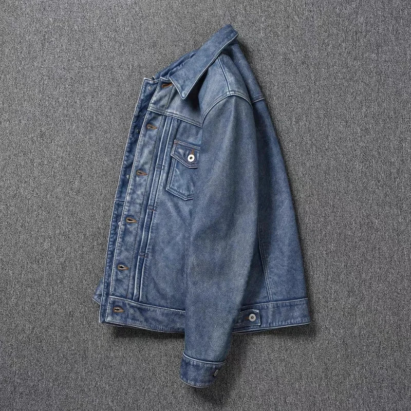 Veste homme en cuir d’agneau, col à revers – CLEVI Paris