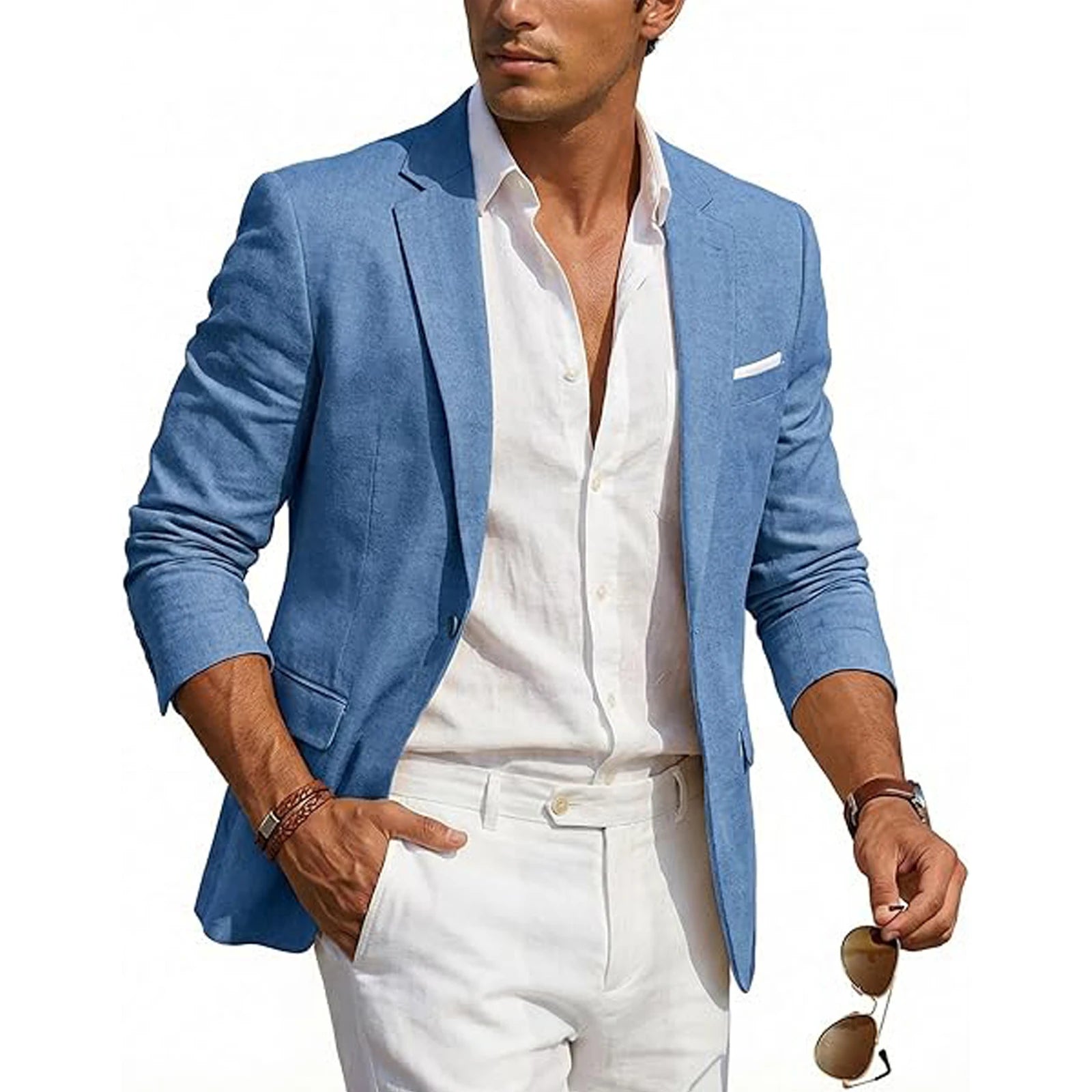 Blazer Homme Casual Lin Slim Fit Léger Un Bouton Mariage Plage – CLEVI Paris