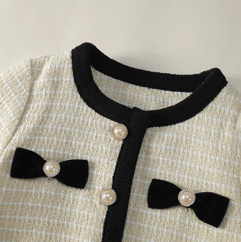 Ensemble fille beige veste et jupe plissée – CLEVI Paris