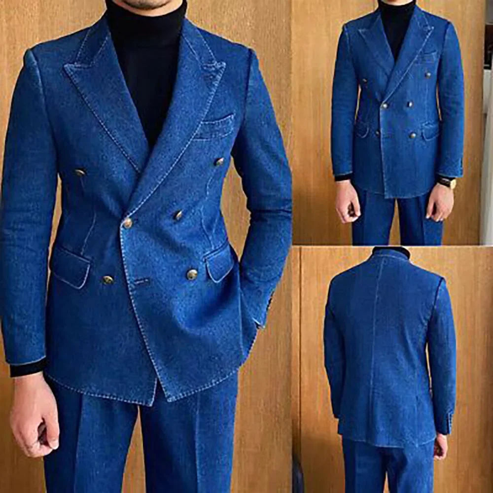 Costume homme en denim 2 pièces, double boutonnage – CLEVI Paris
