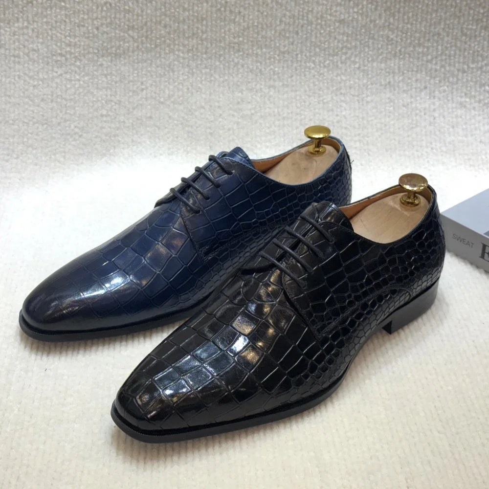Derby Oxford Cuir Crocodile Homme Fait Main Lacets Bureau & Mariage – CLEVI Paris