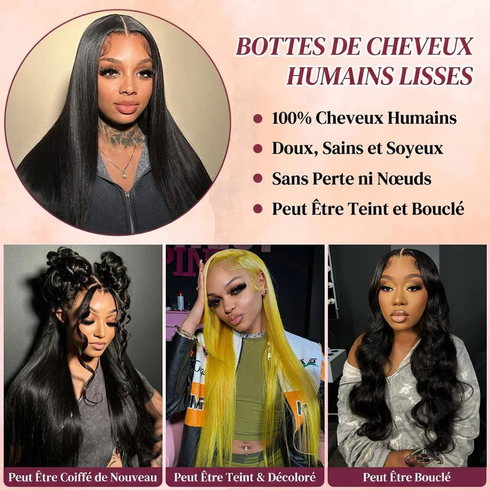 Extensions Cheveux Humains Brésiliens Lisses – Bundles Double Trame – CLEVI Paris