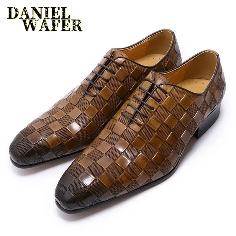Oxford homme en cuir à lacets, motif carreaux – CLEVI Paris