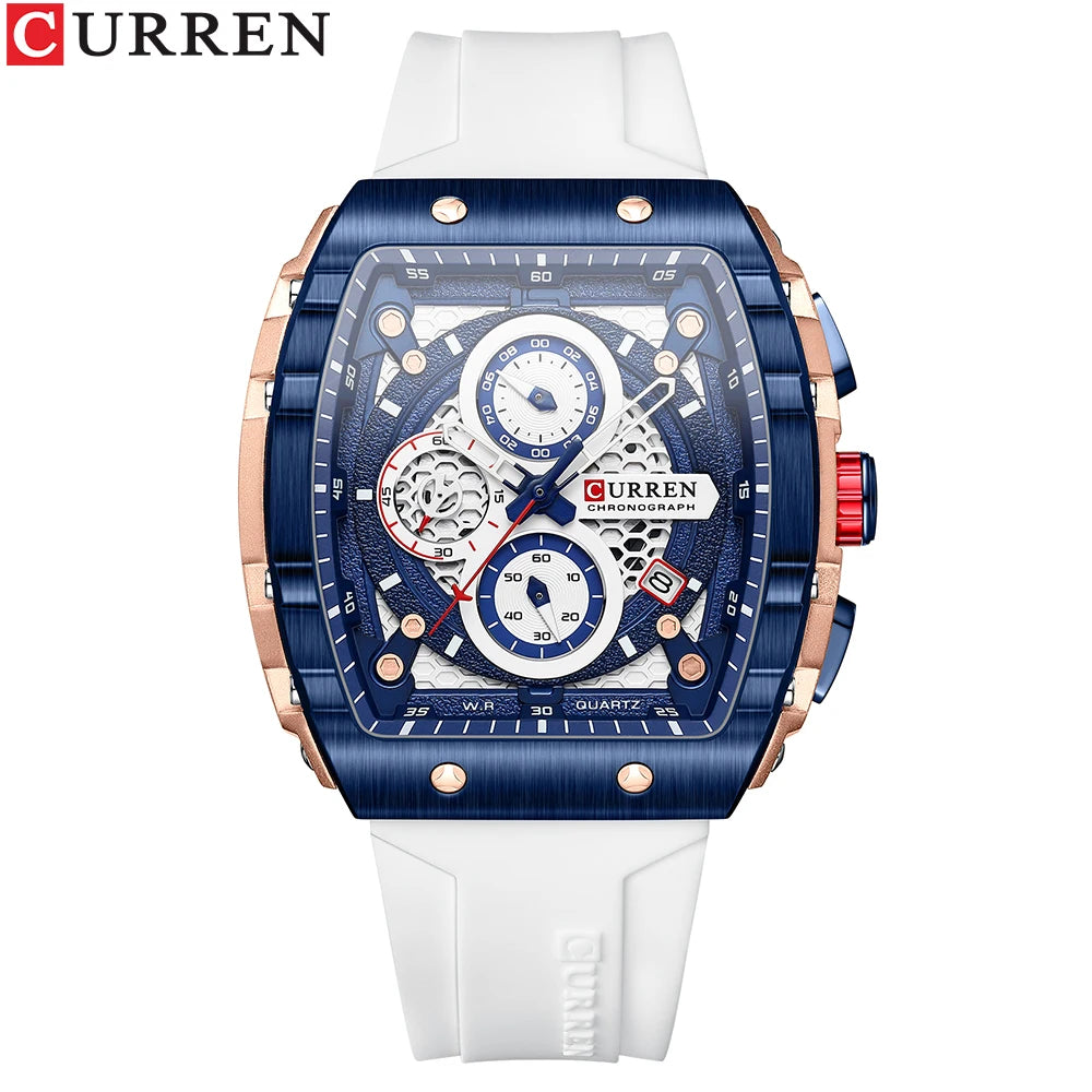 CURREN 8442 Montre Homme Quartz Carrée Chronographe Silicone Lumineux 30M – CLEVI Paris