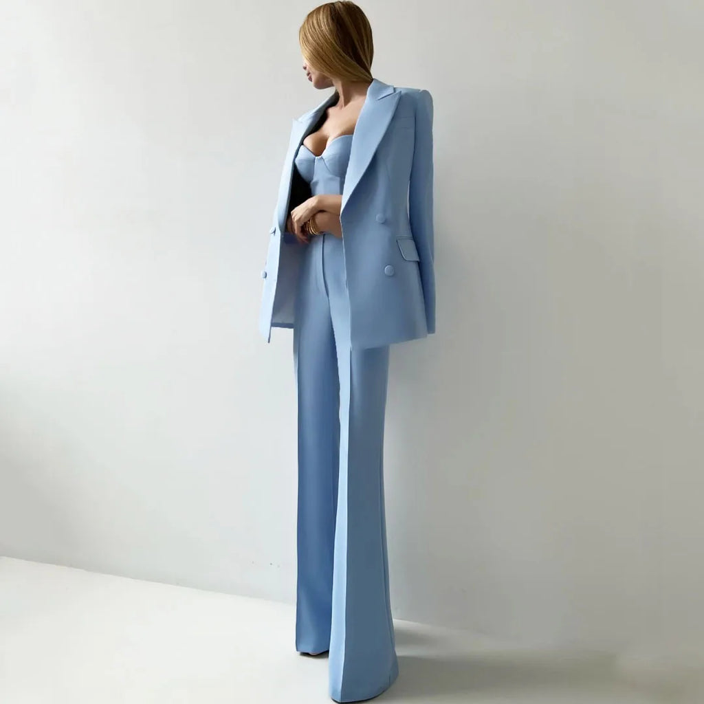 Tailleur Pantalon Femme 2 Pièces Double Boutonnage Blazer & Pantalon 6 Coloris – CLEVI Paris