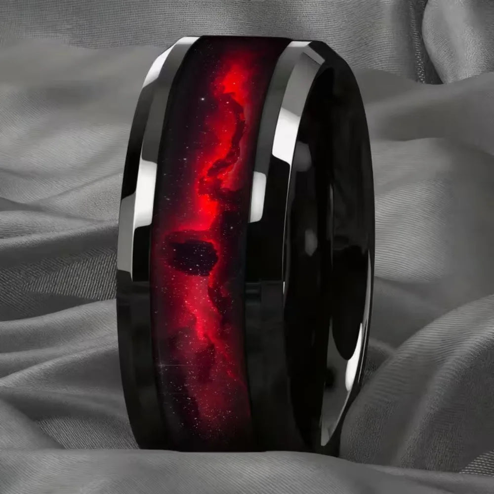 Bague Unisexe en Acier Noir, Planète Rouge – CLEVI Paris