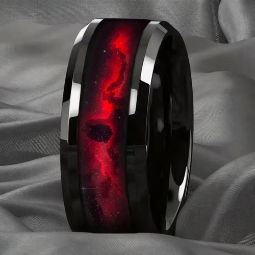 Bague Unisexe en Acier Noir, Planète Rouge – CLEVI Paris