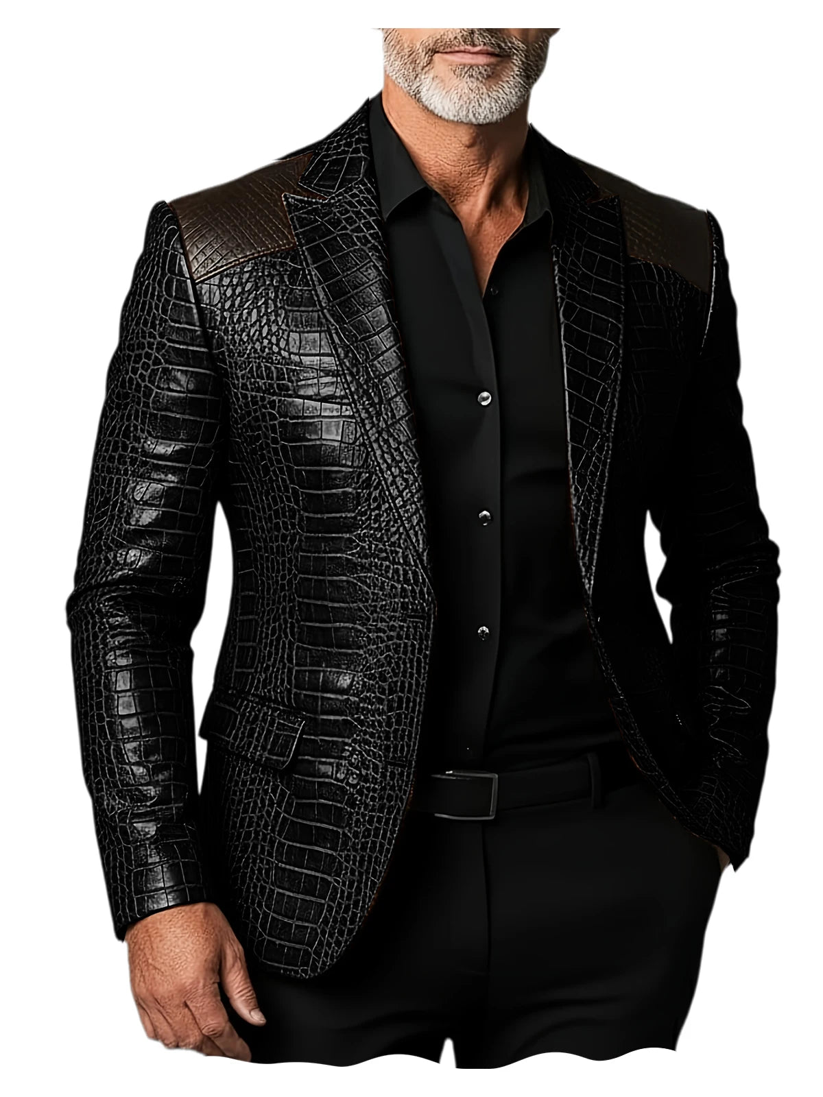 Veste homme en cuir PU crocodile patchwork – CLEVI Paris