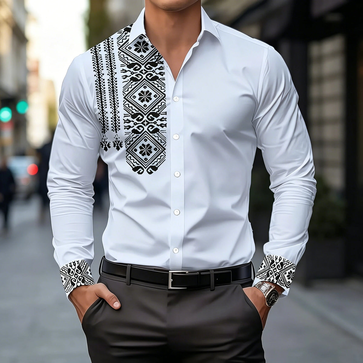 Chemise homme à imprimé géométrique – CLEVI Paris