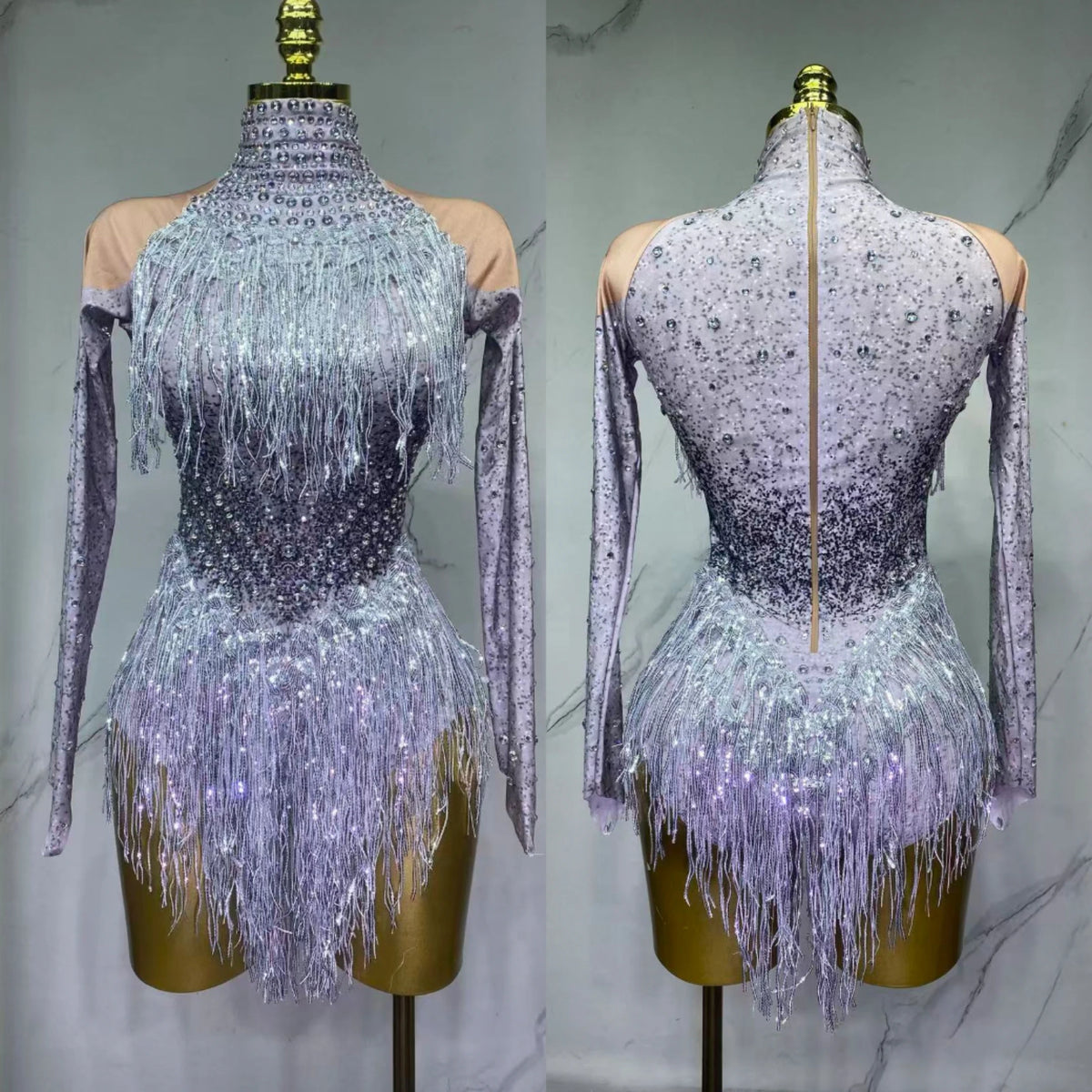 Justaucorps de scène à franges et strass – CLEVI Paris