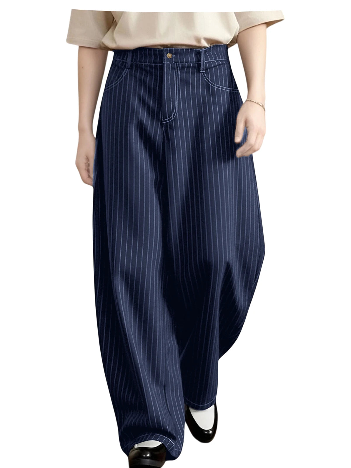 Pantalon homme rayé taille haute coupe large – CLEVI Paris