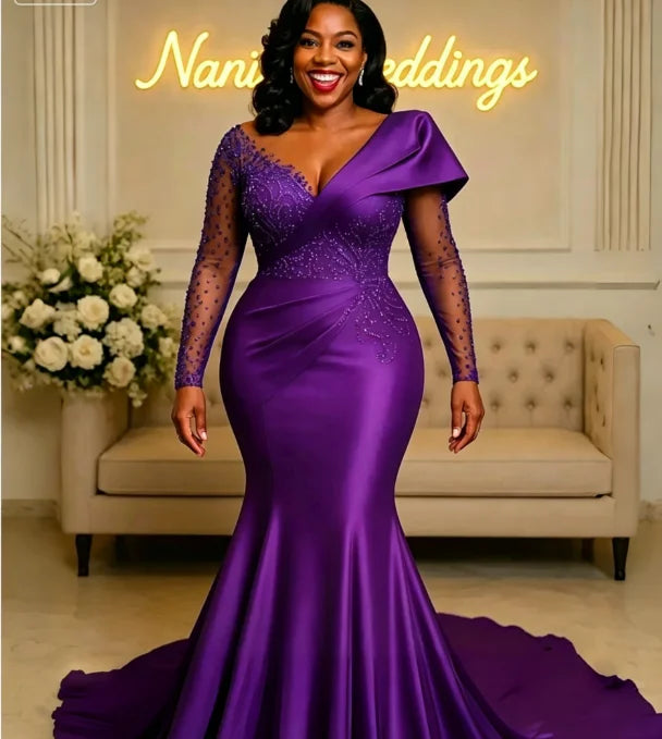 Robe de soirée sirène perles et cristaux – CLEVI Paris