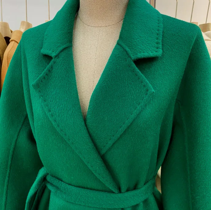 Manteau long femme en laine ceinturé – CLEVI Paris
