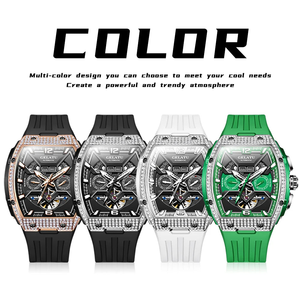 OUPINKE 6016 Montre Homme Automatique Diamants Squelette Saphir – CLEVI Paris