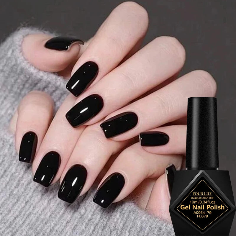 Vernis Gel Semi-Permanent Four Lily 10ml – Sans HEMA Sans TPO UV/LED Soak-Off Noir Rouge Blanc Certifié CPNP – CLEVI Paris