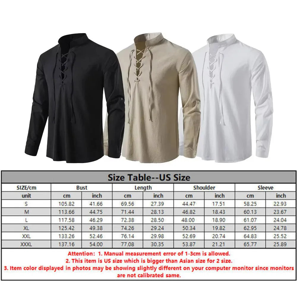 Ensemble Homme Chemise Col Mao Manches Longues + Pantalon Taille Élastique Coton Lin Plage Vacances – CLEVI Paris