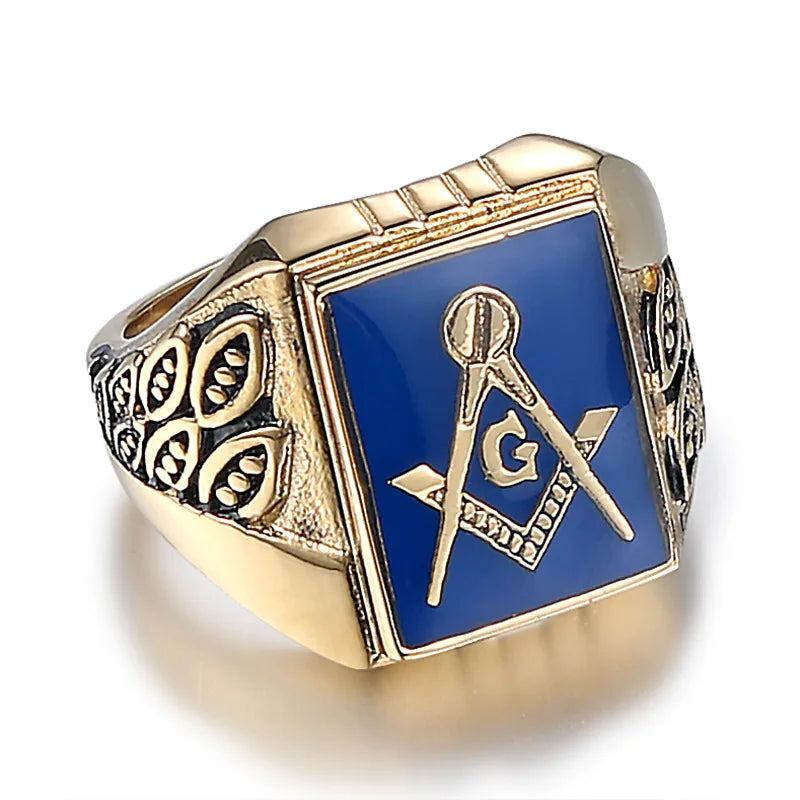 Bague Maçonnique Homme Bleue en Acier Inoxydable – CLEVI Paris
