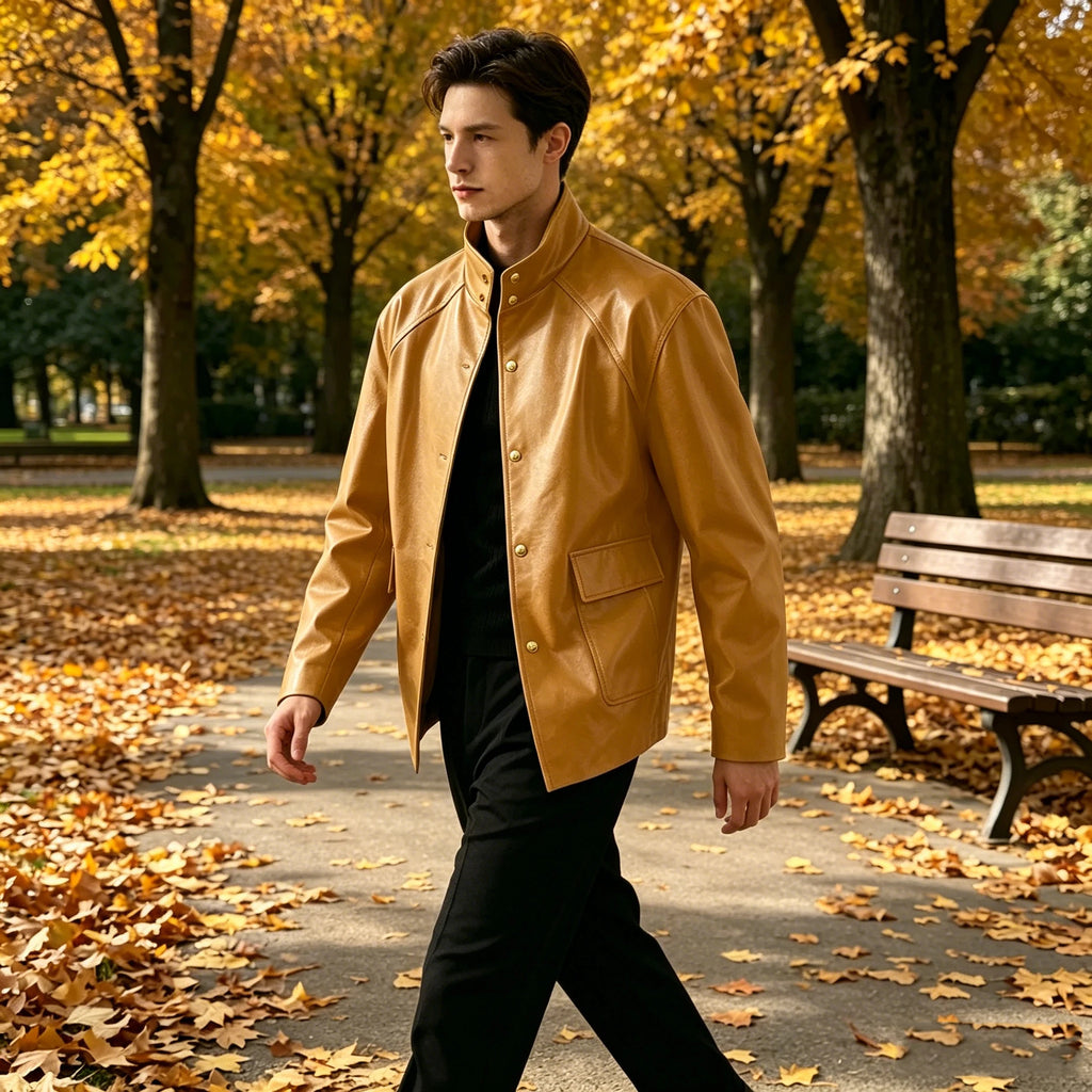 Veste Simili Cuir Homme Col Montant – CLEVI Paris