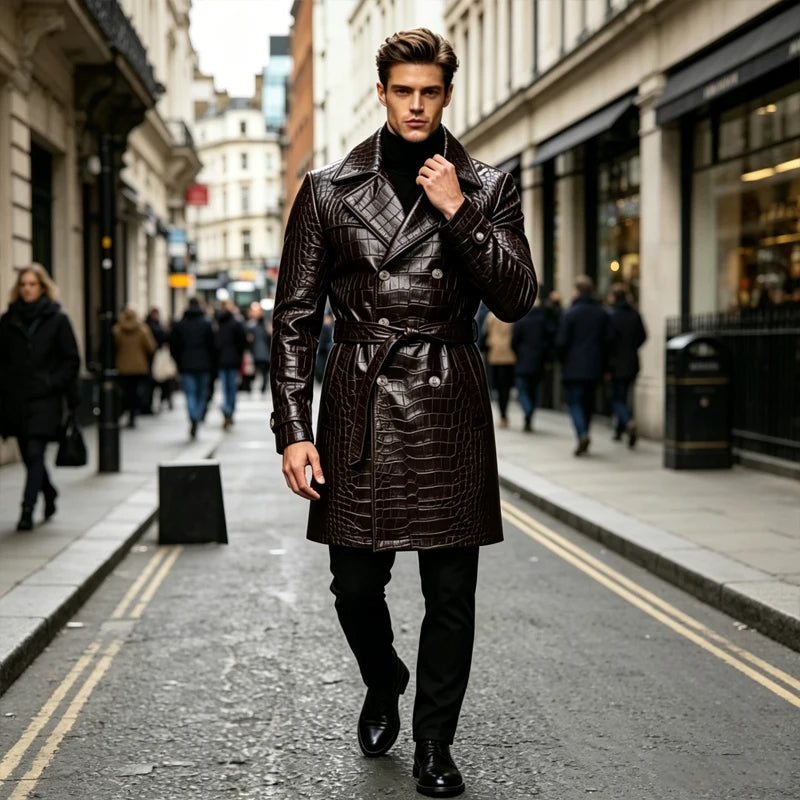 Manteau homme effet croco double boutonnage – CLEVI Paris