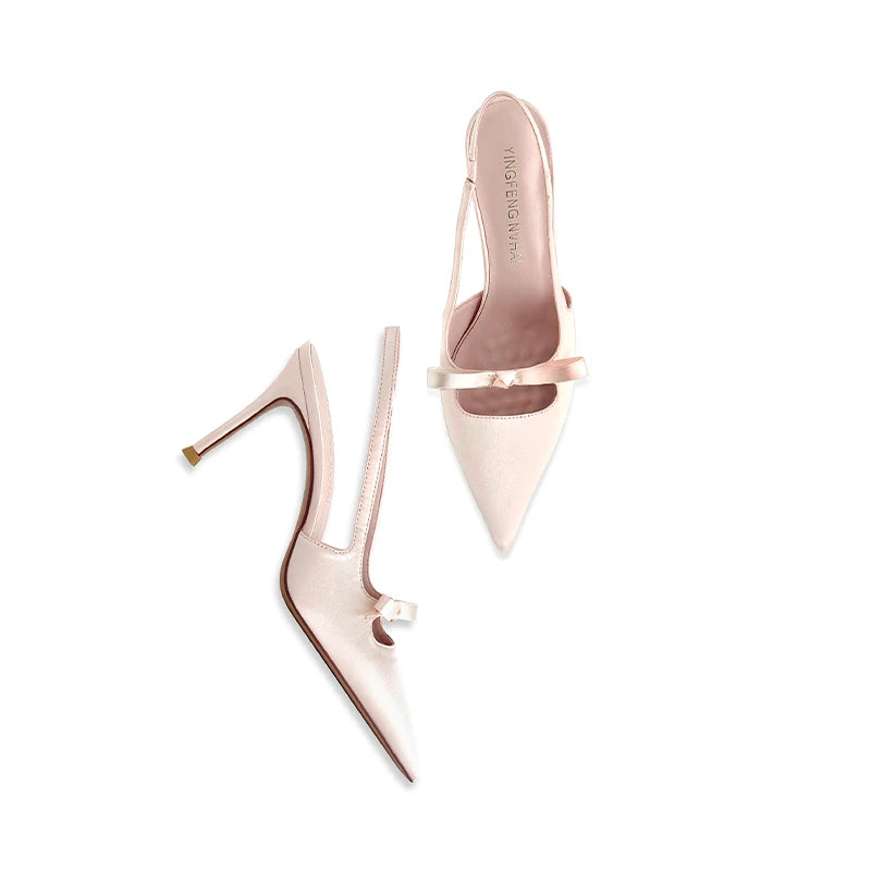 Escarpins slingback en soie à nœud – CLEVI Paris