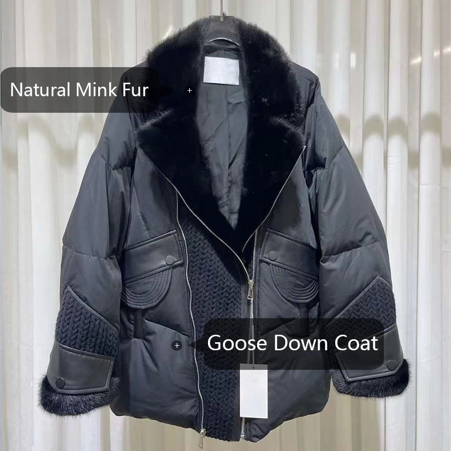 Veste femme matelassée à col large et maille – CLEVI Paris