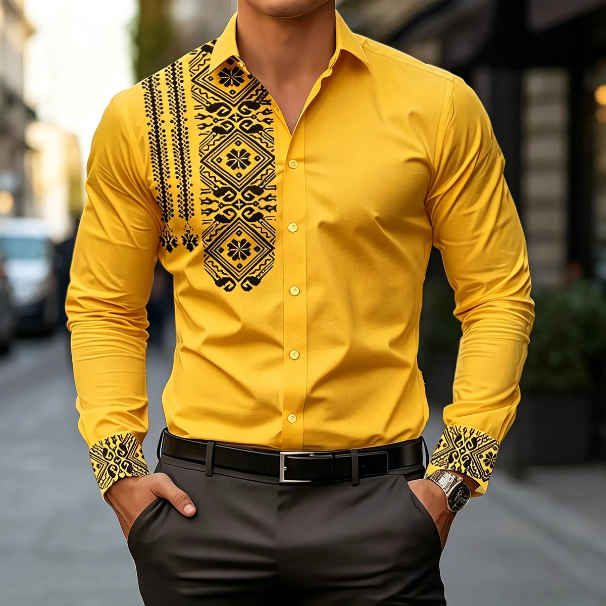 Chemise homme à imprimé géométrique – CLEVI Paris
