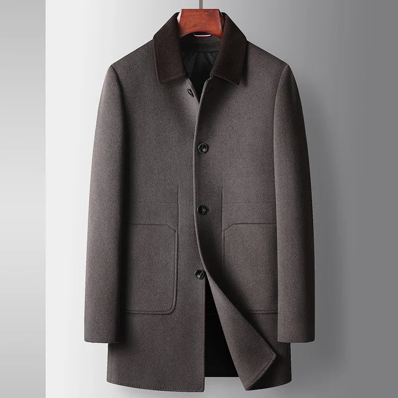Manteau homme en laine à col contrasté – CLEVI Paris