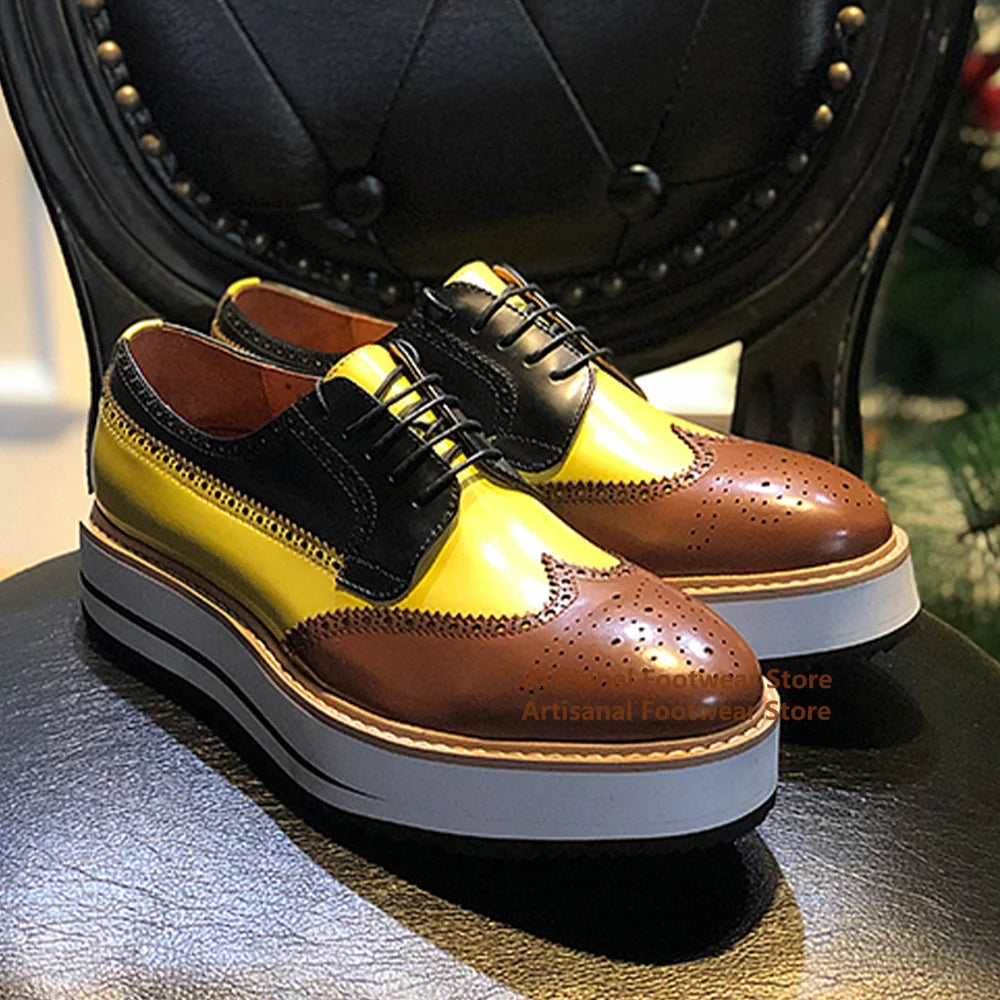 Derby Brogues Cuir Veau Bicolore Fait Main Homme – CLEVI Paris