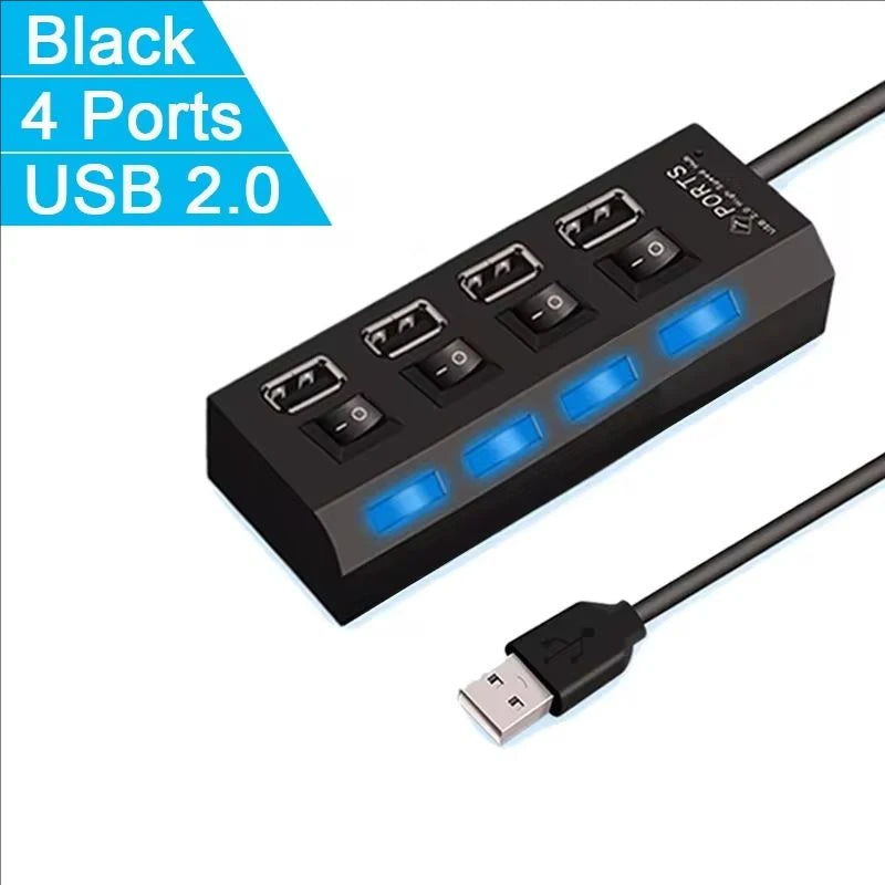 Hub USB 2.0 4 ou 7 Ports LED Interrupteurs Individuels Noir Blanc PC – CLEVI Paris