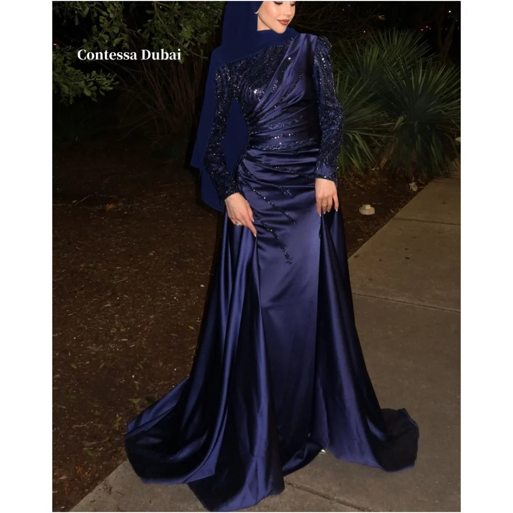 Robe de bal longue à paillettes et appliques – CLEVI Paris