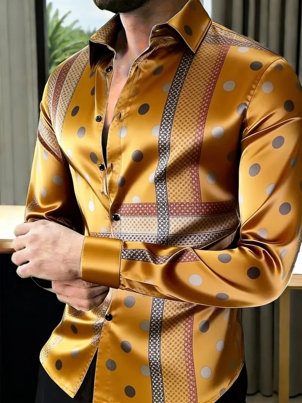 Chemise homme satinée imprimée – CLEVI Paris