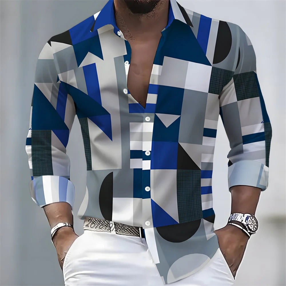 Chemise Homme Color Block à Manches Longues – CLEVI Paris