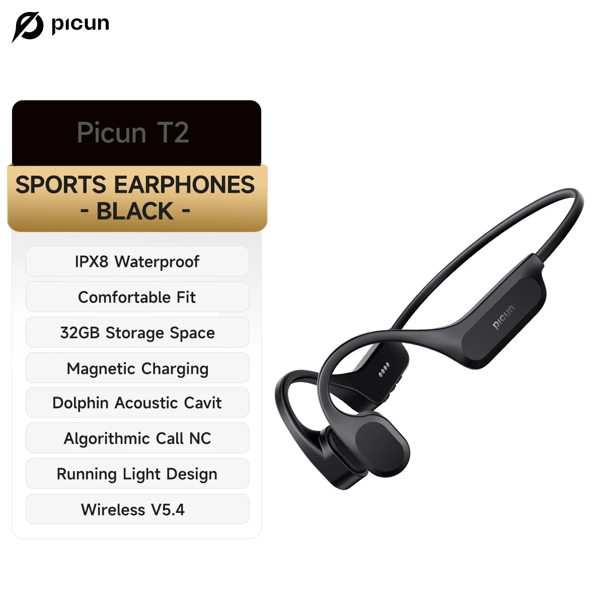 Casque Conduction Osseuse Picun T2 IPX8 32Go BT 5.4 – CLEVI Paris