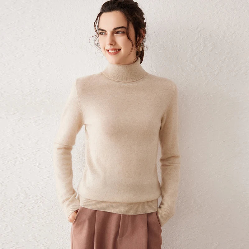 Pull femme en cachemire à col roulé – CLEVI Paris