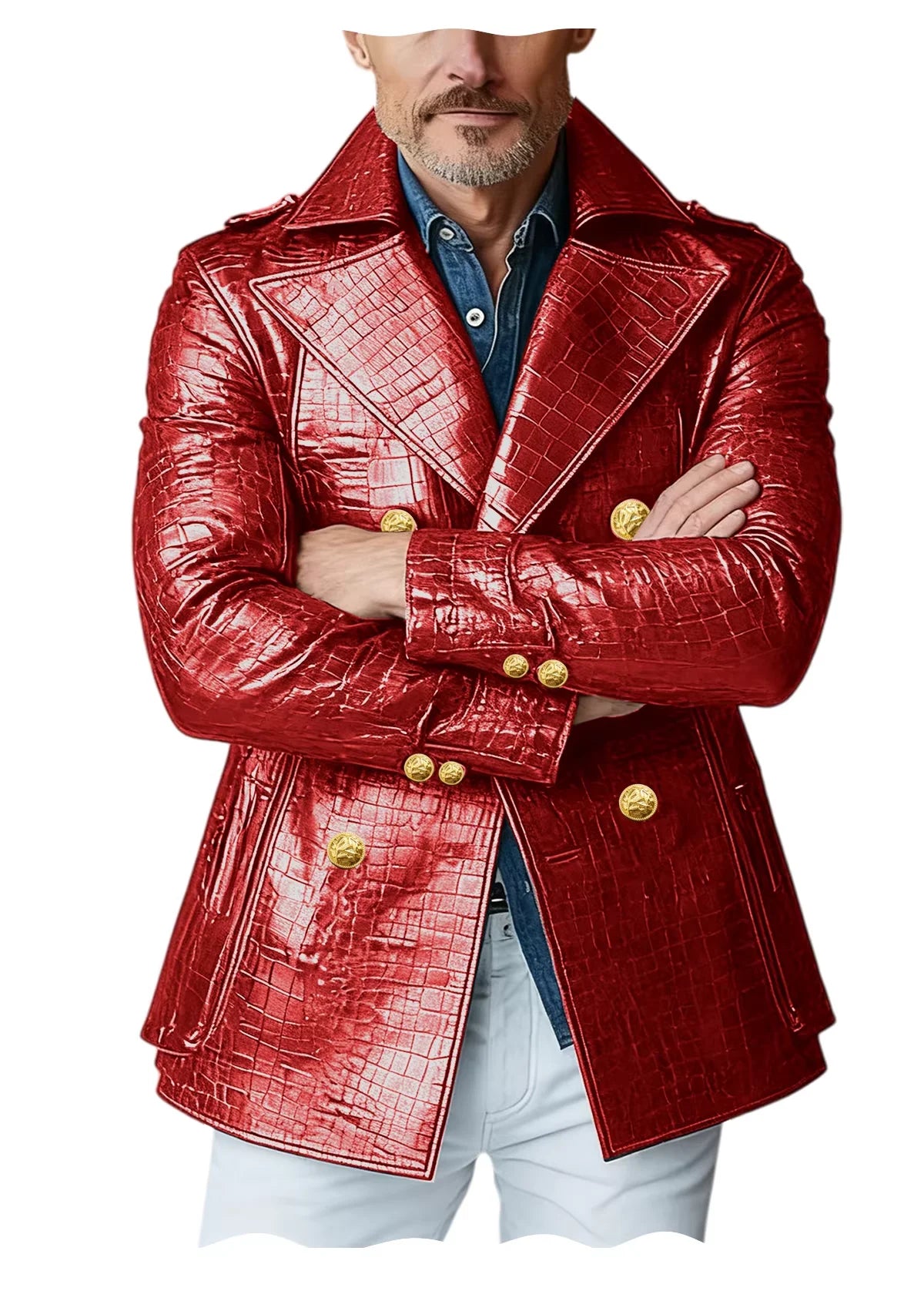 Manteau Peacoat Homme Similicuir Crocodile – CLEVI Paris