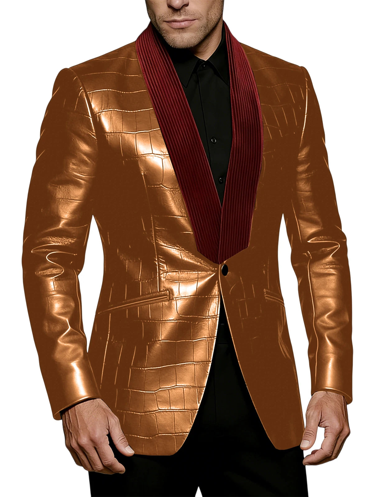 Blazer homme effet crocodile, col contrasté – CLEVI Paris