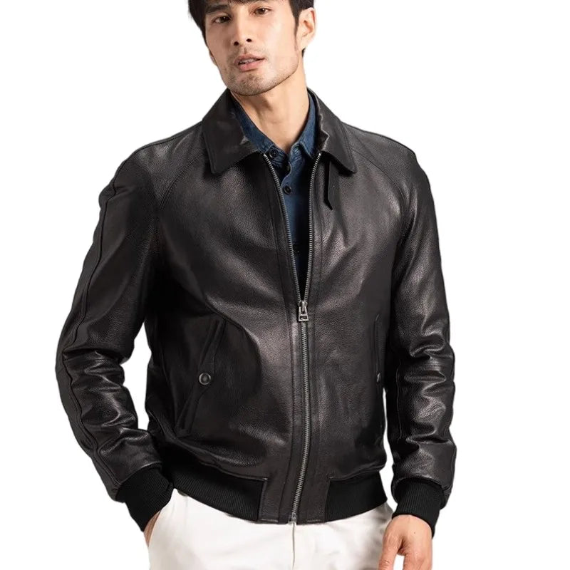 Veste homme courte en cuir de mouton noir – CLEVI Paris