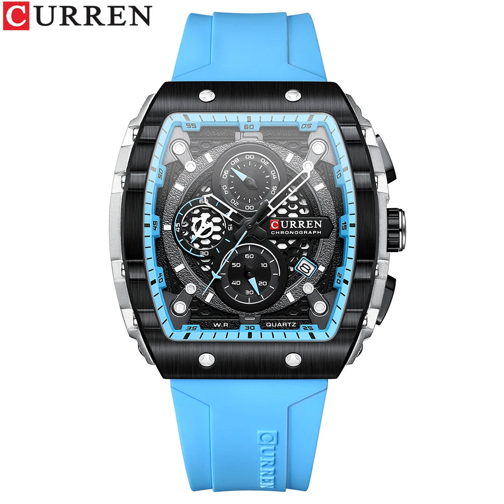 CURREN 8442 Montre Homme Quartz Carrée Chronographe Silicone Lumineux 30M – CLEVI Paris