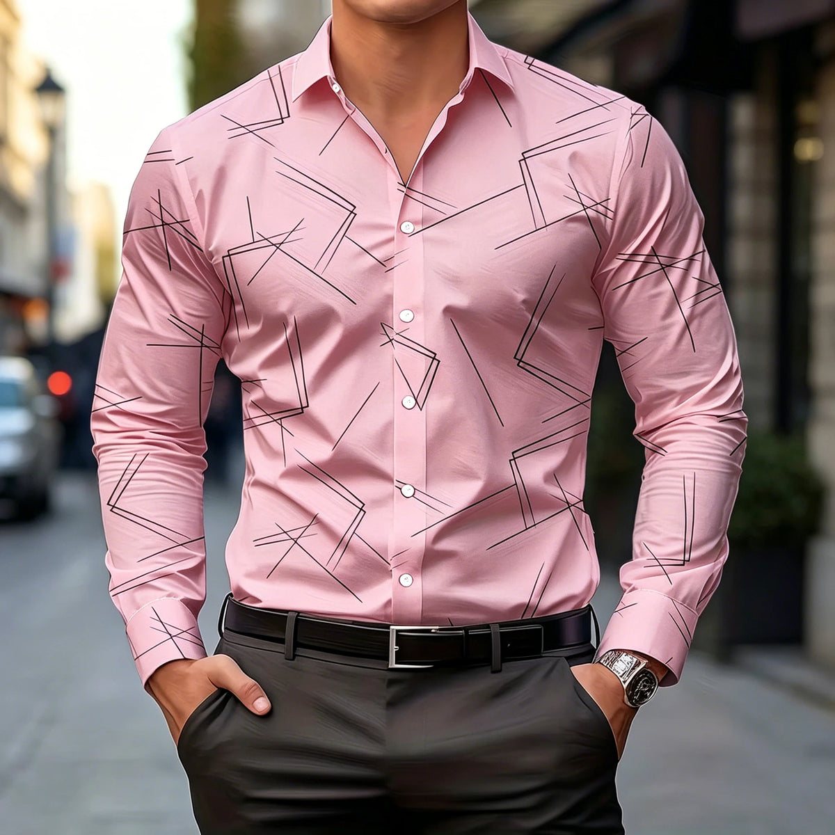 Chemise homme à lignes géométriques – CLEVI Paris