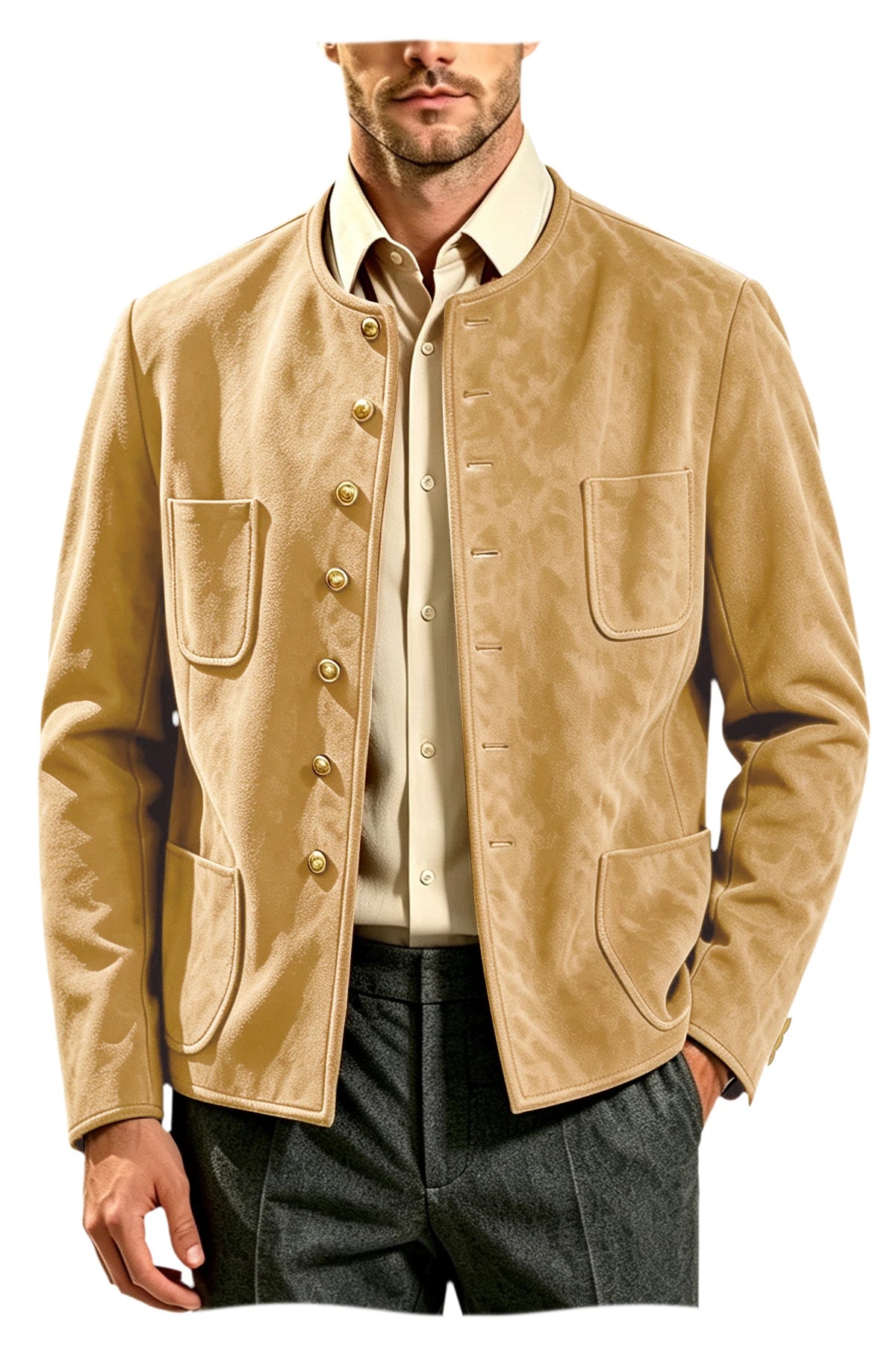 Veste homme vintage en suédine à col montant – CLEVI Paris