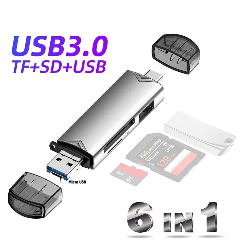 Lecteur de Cartes 6-en-1 USB 3.0 SD/TF/OTG – CLEVI Paris