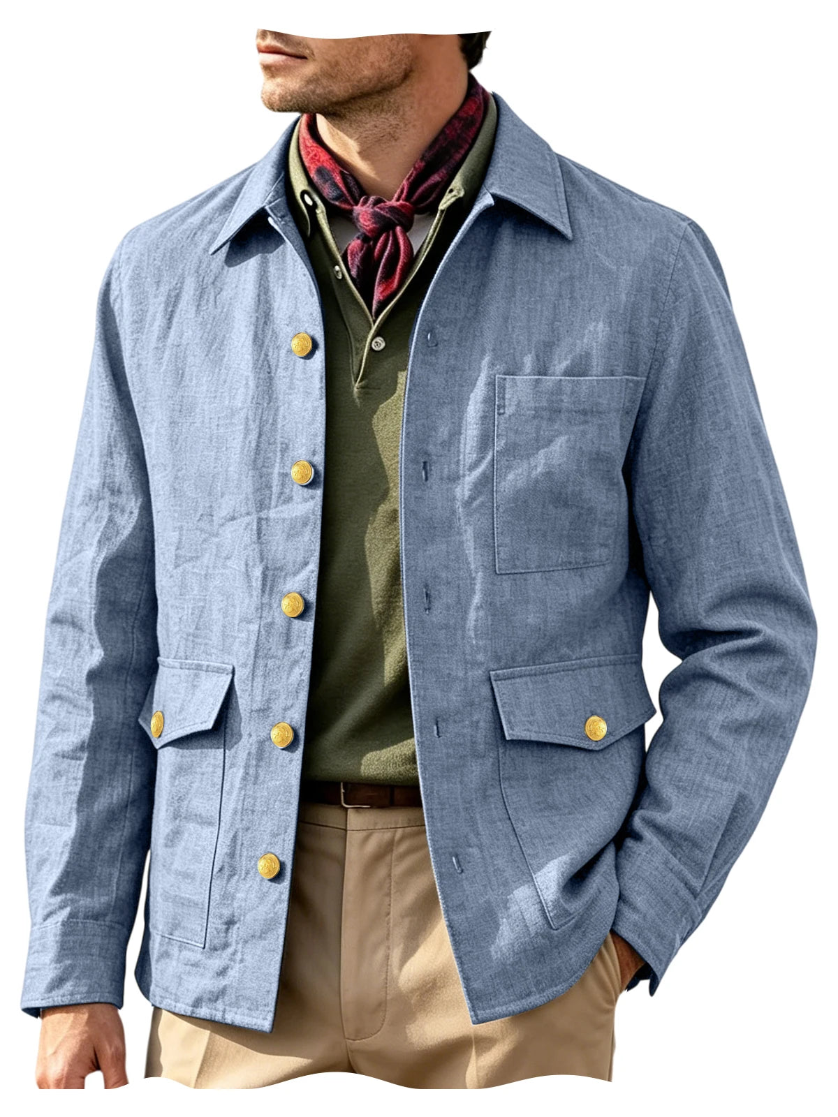 Veste homme en lin mélangé à boutons dorés – CLEVI Paris
