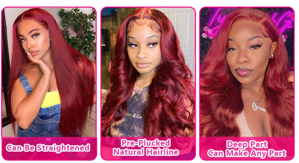 Perruque Lace Front Body Wave #99J Bordeaux Cheveux Humains – CLEVI Paris